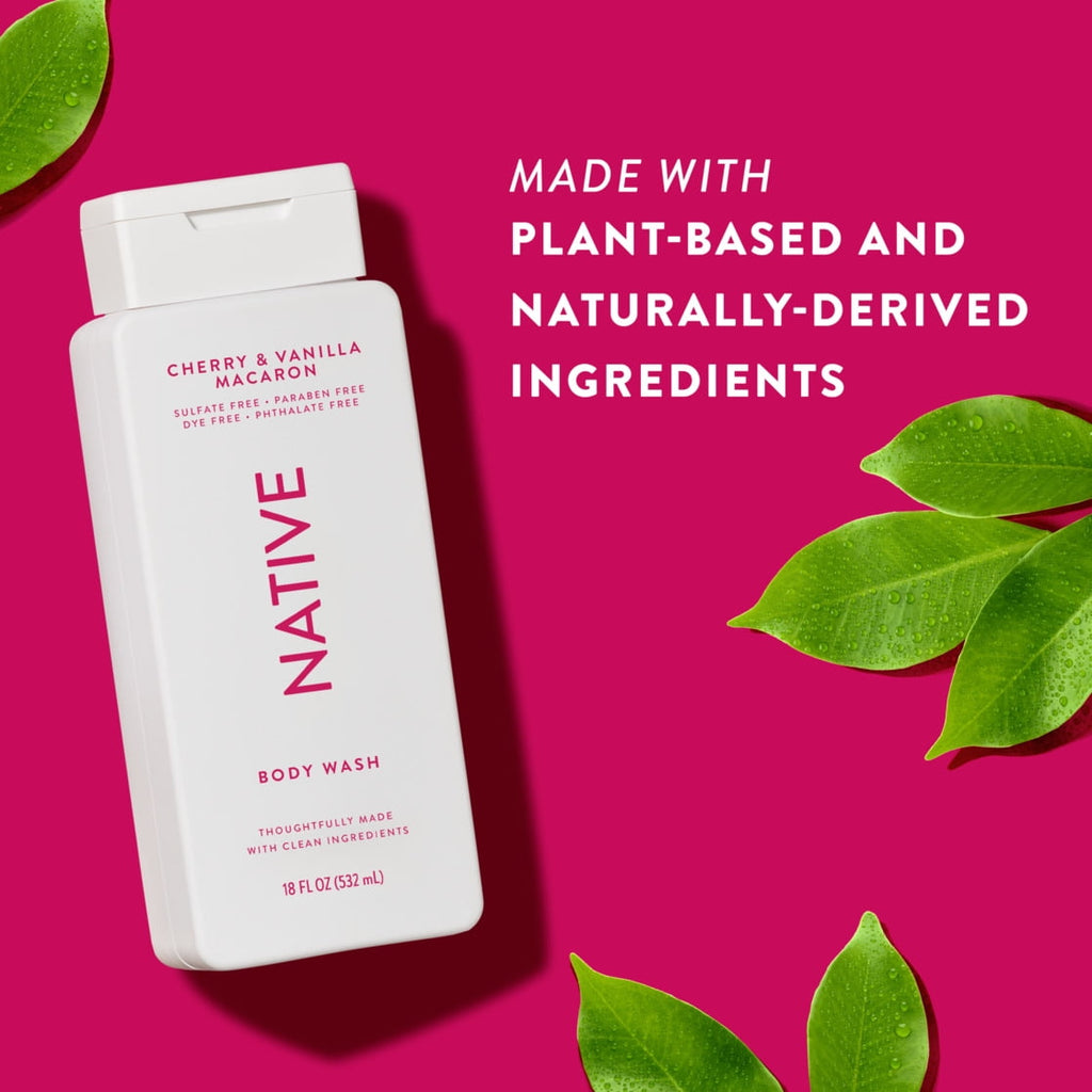 Body Wash, Cherry & Vanilla Macaron, Sulfate Free, Naturally Derived Ingredients, 24hr Freshness, for Women & Men, 18 fl oz