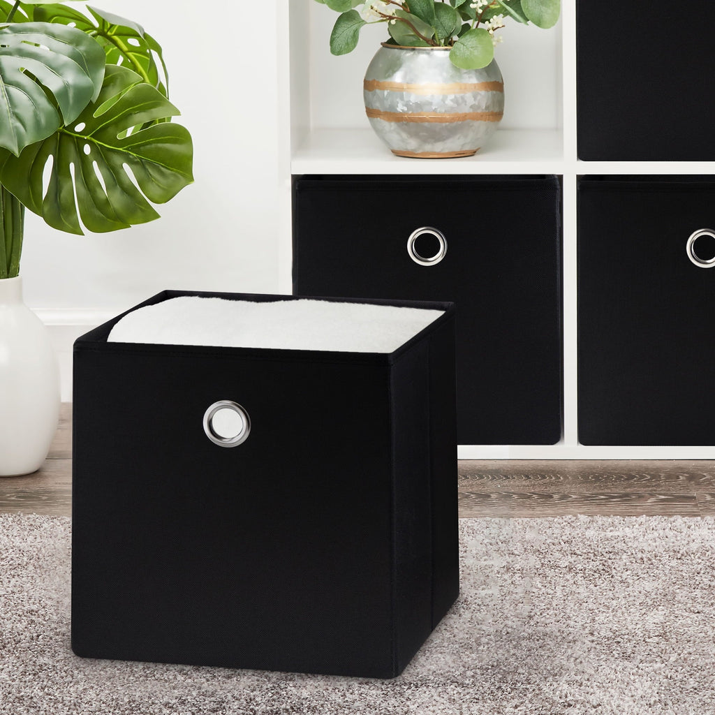 Collapsible Fabric Cube Storage Bin, Rich Black
