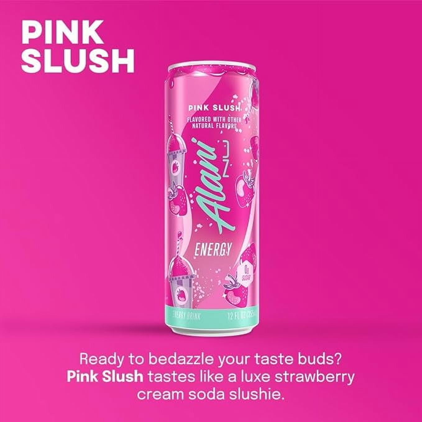 New Alani Energy Drink, Pink Slush Flavor, Sugar-Free, 12 fl oz Low-Calorie Energy Boost (Pack of 6)