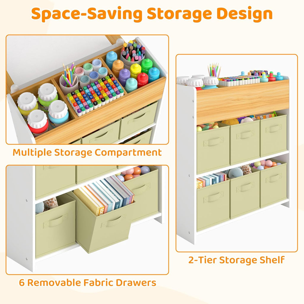 GITAWUSA Kids Art Table and Chairs, Wooden Kids Craft Table and Chairs with Storage Bins and Paper Roll, Toddler Activity Play Desk for Drawing/Learning/Read, Toddler Table and Chair Set for Boy/Girl