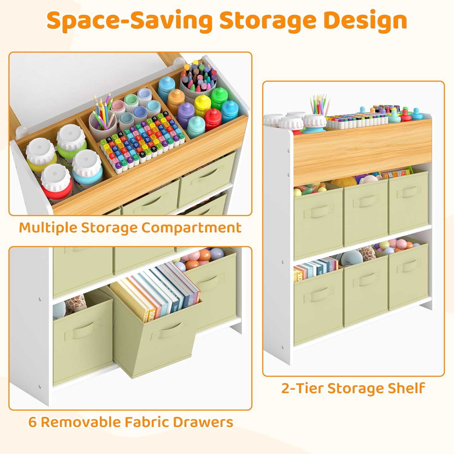 GITAWUSA Kids Art Table and Chairs, Wooden Kids Craft Table and Chairs with Storage Bins and Paper Roll, Toddler Activity Play Desk for Drawing/Learning/Read, Toddler Table and Chair Set for Boy/Girl