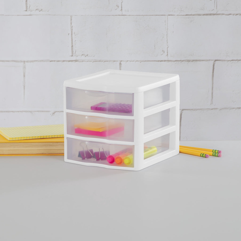 3 Drawer Clear Storage Bin, Desktop Drawer Storage Container, White
