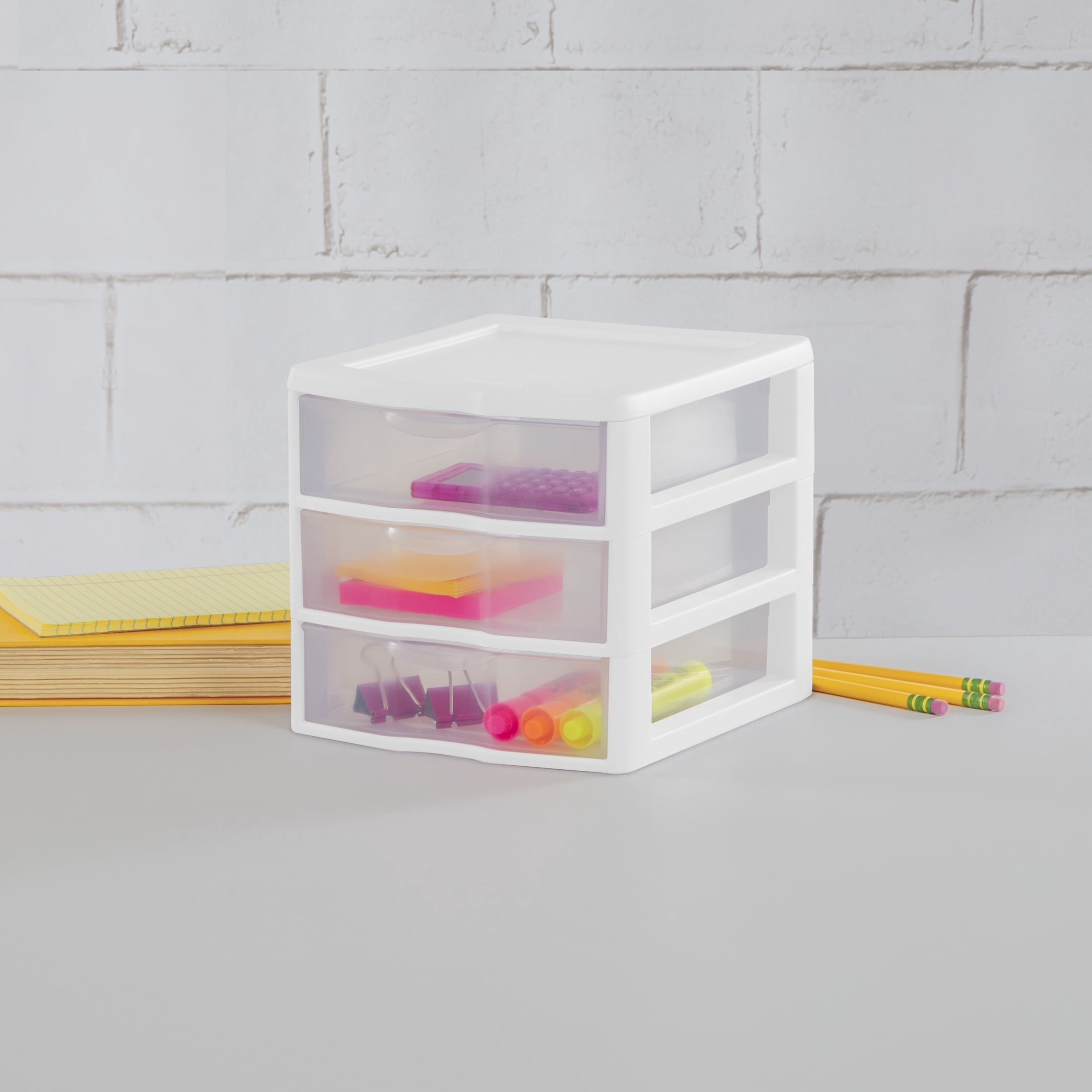 3 Drawer Clear Storage Bin, Desktop Drawer Storage Container, White