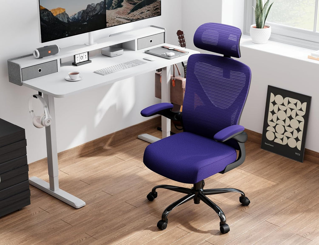 Office Chair - Ergonomic Office Chair with Back Support, Ergonomic Computer Chair - Home Office Desk Chairs, 330lbs Wide Seat Big and Tall Office Chairs with Headrest, Comfy Desk Chairs (Purple)