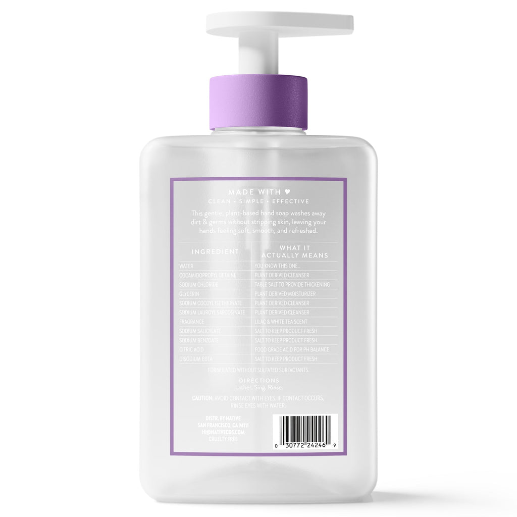 Liquid Hand Soap, Lilac & White Tea, Non-drying, Naturally Derived Cleansers, Sulfate Free, 13 fl oz