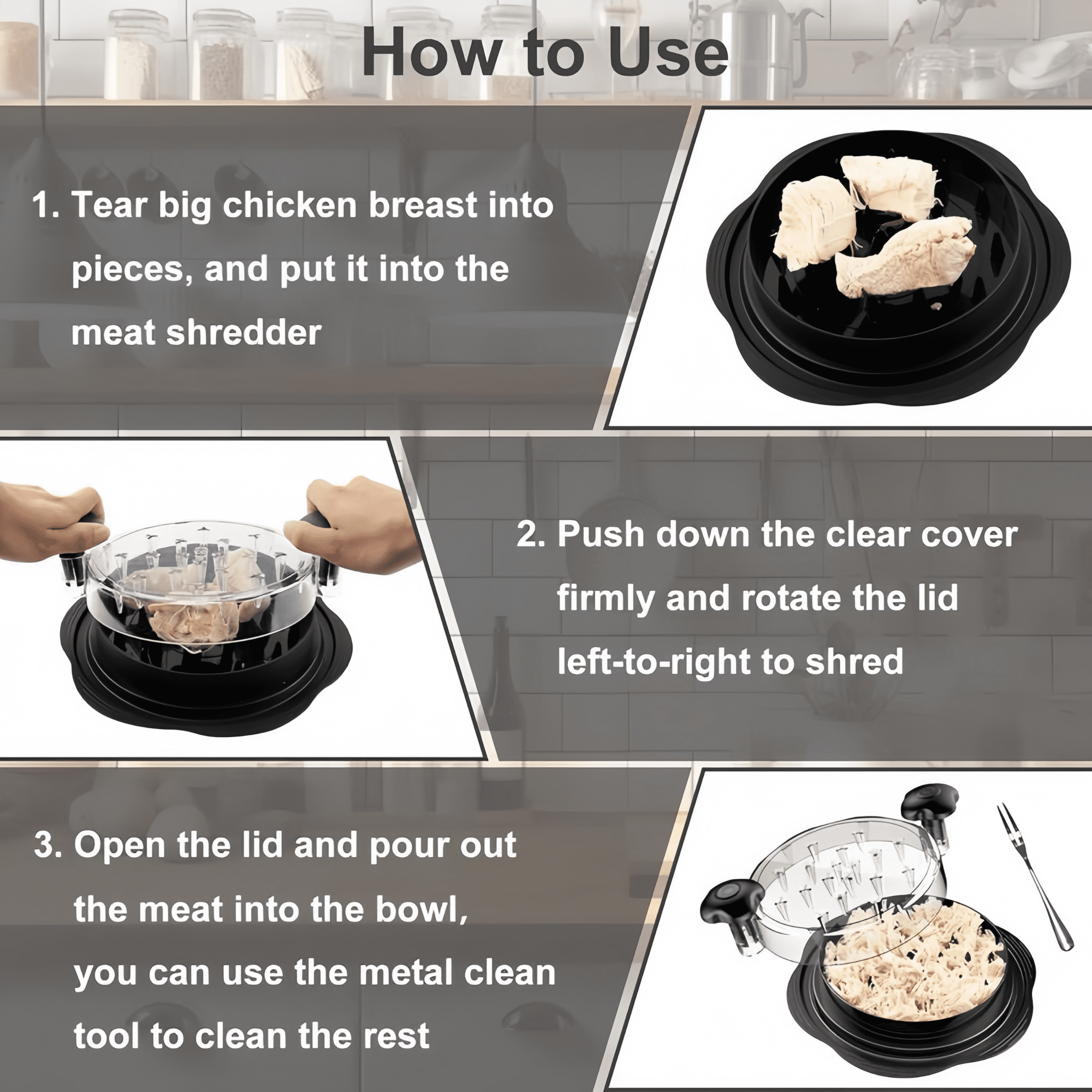 Chicken Shredder Tool Twist (Large 10 Inch), Meat Shredder for Pulled Pork Beef & Chicken, BPA Free with Anti-Slip Base & Handle, Kitchen Gadget, 1 Count