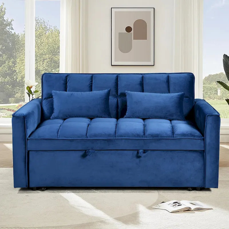 Modern Velvet Futon Loveseat with Reclining Backrest & Pockets, Seats 2 ?Dark Gray / Light Gray / Blue / Black