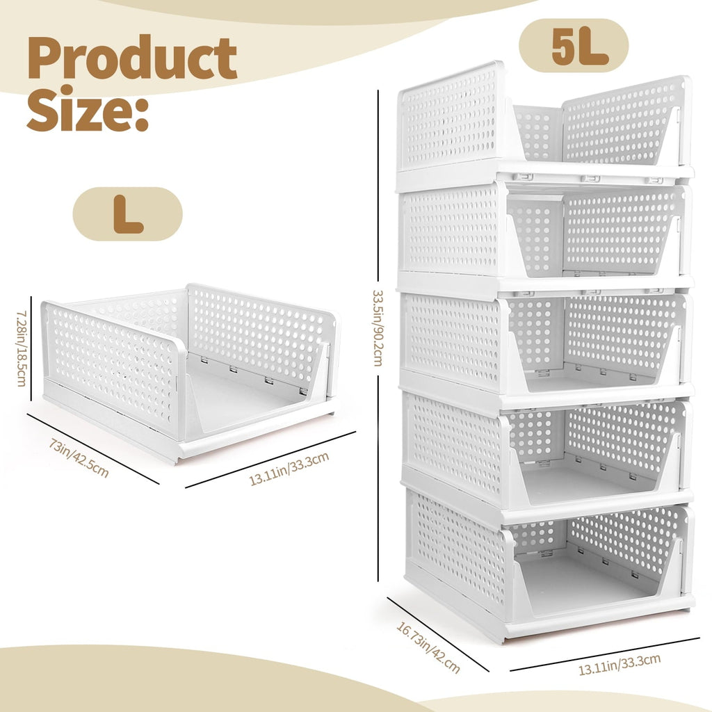 5 Pack Closet Storage Basket, Multifunctional Closet Organizer for Kitchen Bathroom Laundry Room Wardrobe Storage, Clothes Storage Drawer Organizer, White
