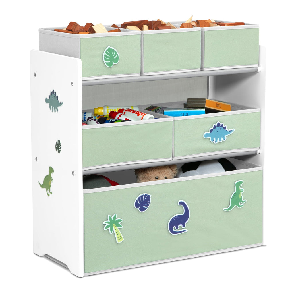 Design & Store 6 Bin Toy Storage Organizer with Interchangeable Patches, Green/Pink