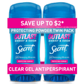 Clear Gel Antiperspirant Deodorant, Protecting Powder, 2.6 oz each, Pack of 2