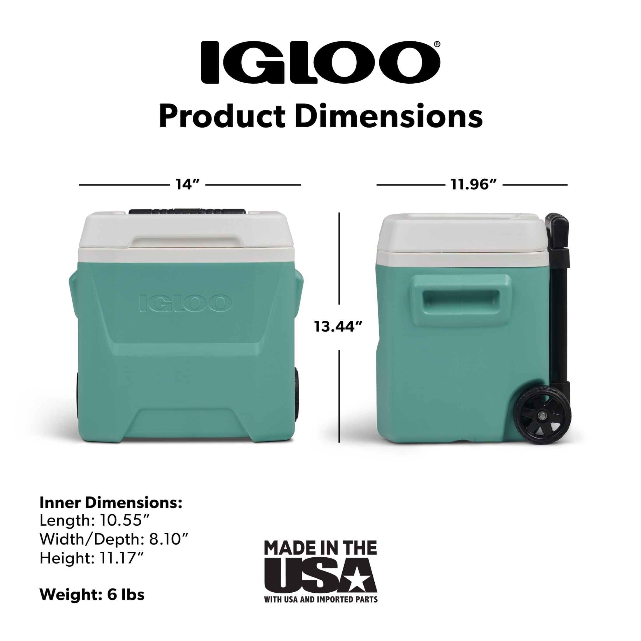 16 QT Laguna Hard Sided Ice Chest Cooler with Wheels, Aqua Blue