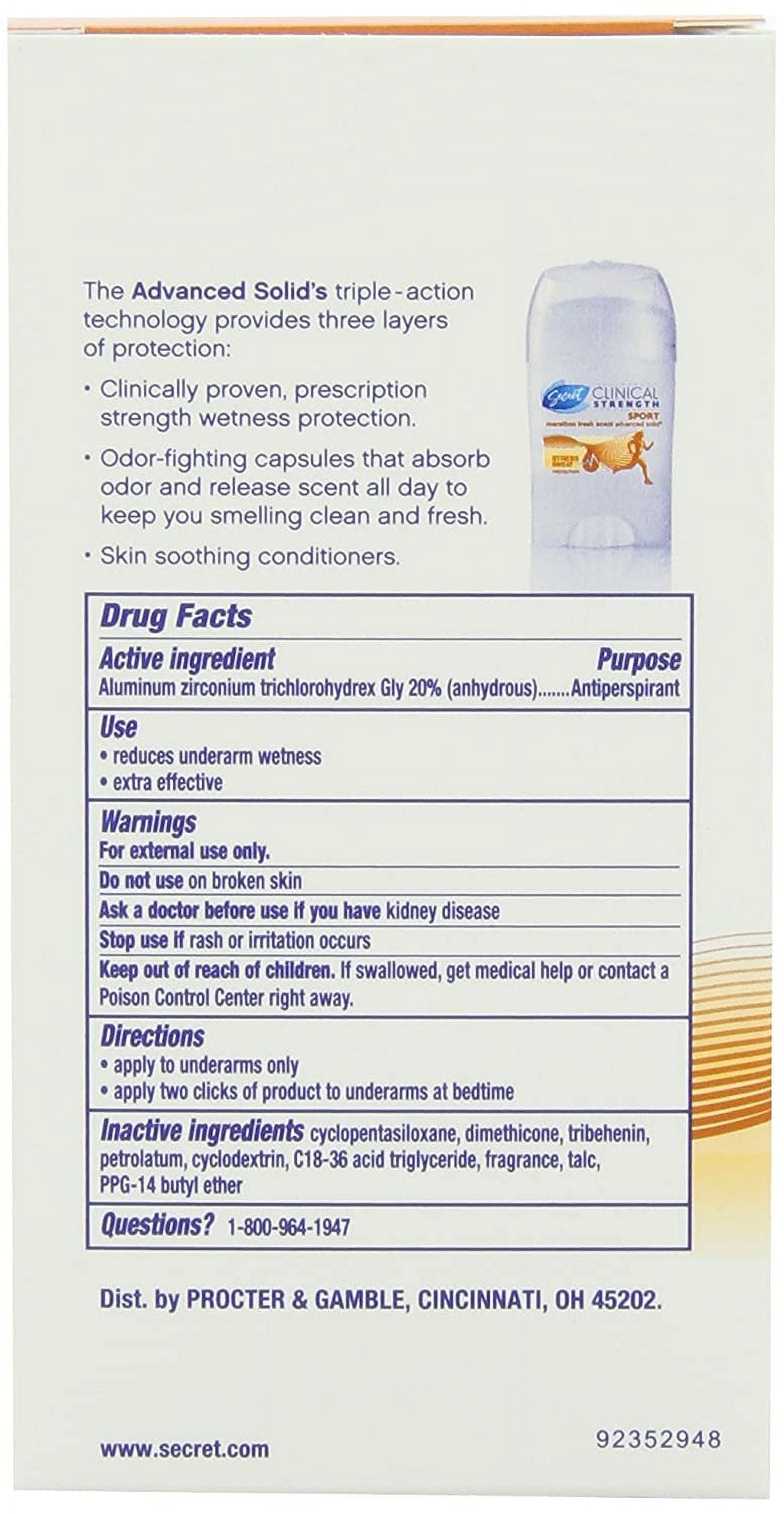 Clinical Strength Anti-Perspirant Deodorant Smooth Solid, Sport Fresh Scent 2.60 oz (Pack of 6)
