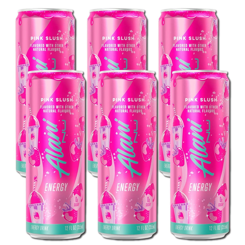 New Alani Energy Drink, Pink Slush Flavor, Sugar-Free, 12 fl oz Low-Calorie Energy Boost (Pack of 6)