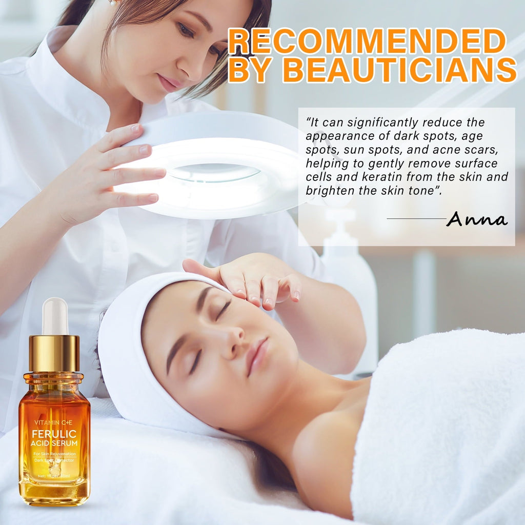 30ml essence of ferulic acid, rich in vitamins and hyaluronic acid. Help improve skin quality, moisturize and nourish.
