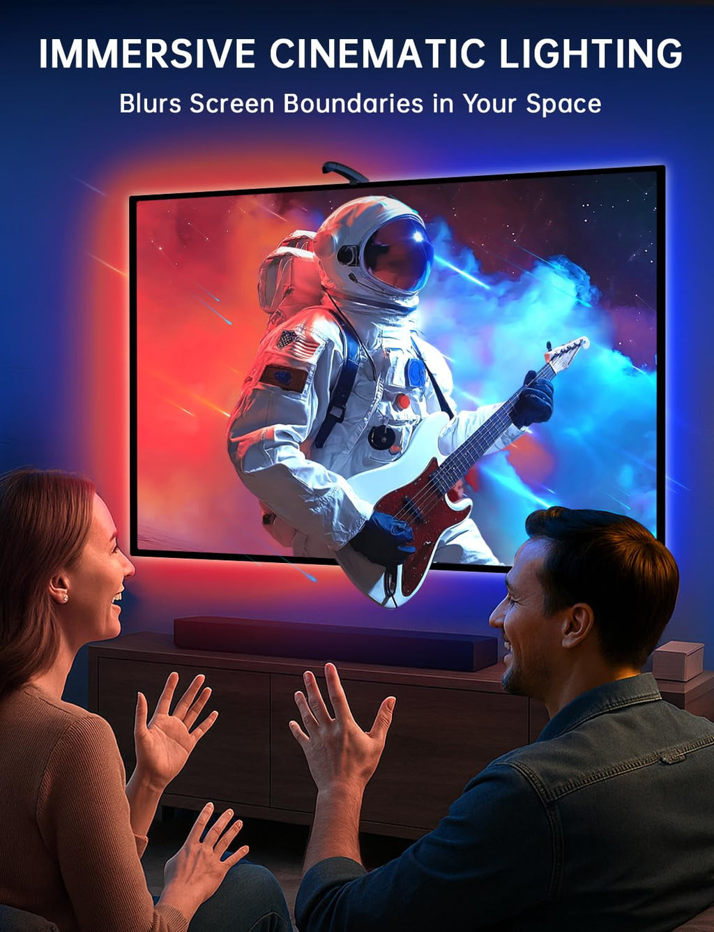 14.76ft TV LED Backlight with Screen Sync Sensor, App Control RGB Strip for 55-65" TVs, Game & Movie Color Changing