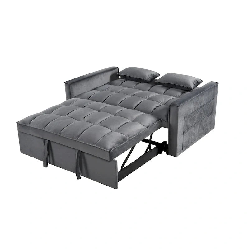 Modern Velvet Futon Loveseat with Reclining Backrest & Pockets, Seats 2 ?Dark Gray / Light Gray / Blue / Black