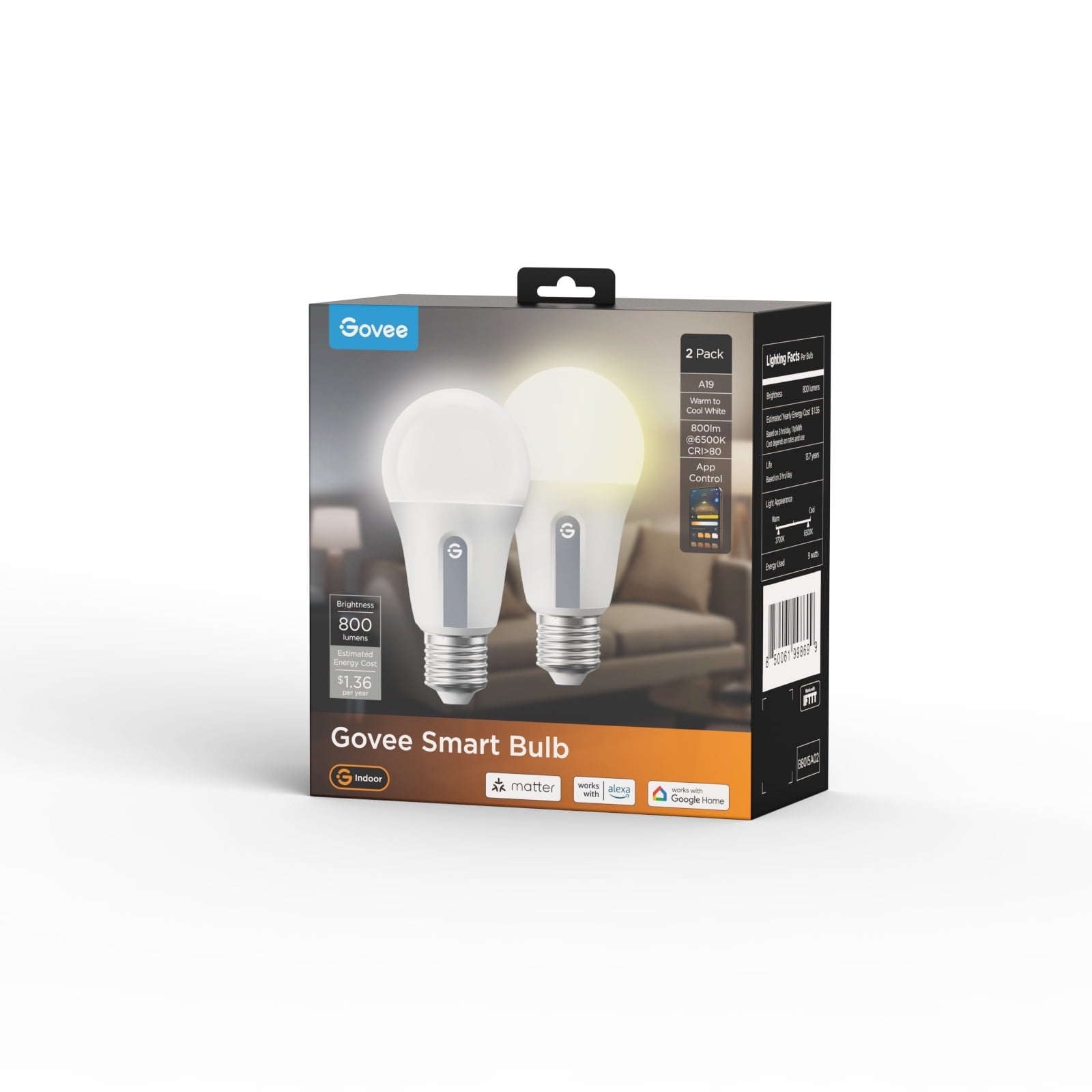 800LM White Light Smart Bulb,Support,Google Assiatant, Home App, 2 pack