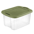 EZ Carry 40 Quart Medium Storage Bin, Clear Plastic Storage Container with Full-Grip Handles, Green