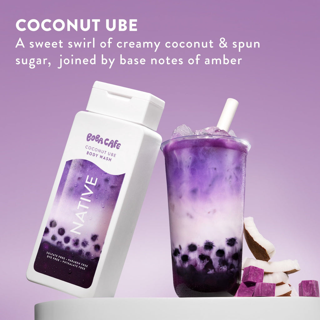 Body Wash, Limited Edition Coconut Ube, Sulfate Free Body Wash for Women & Men, Boba Café, 18 fl oz