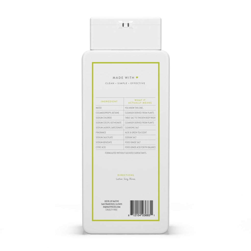 Body Wash, Aloe & Green Tea, Sulfate Free, Naturally Derived Ingredients, 24hr Freshness, for Women & Men, 18 fl oz