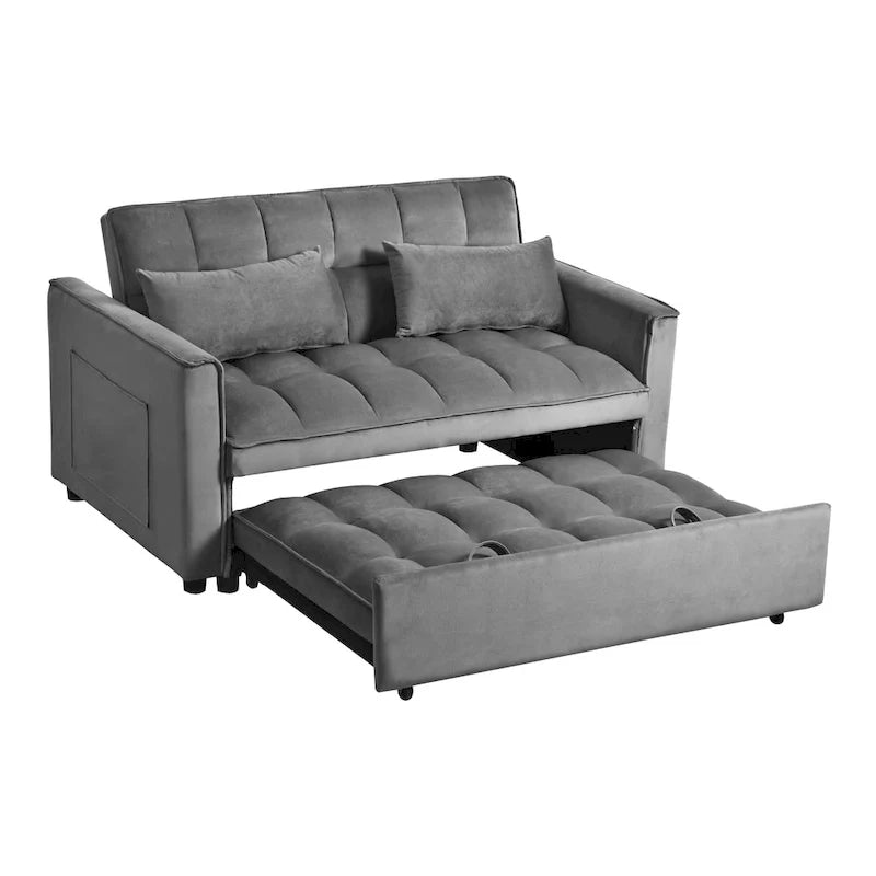 Modern Velvet Futon Loveseat with Reclining Backrest & Pockets, Seats 2 ?Dark Gray / Light Gray / Blue / Black