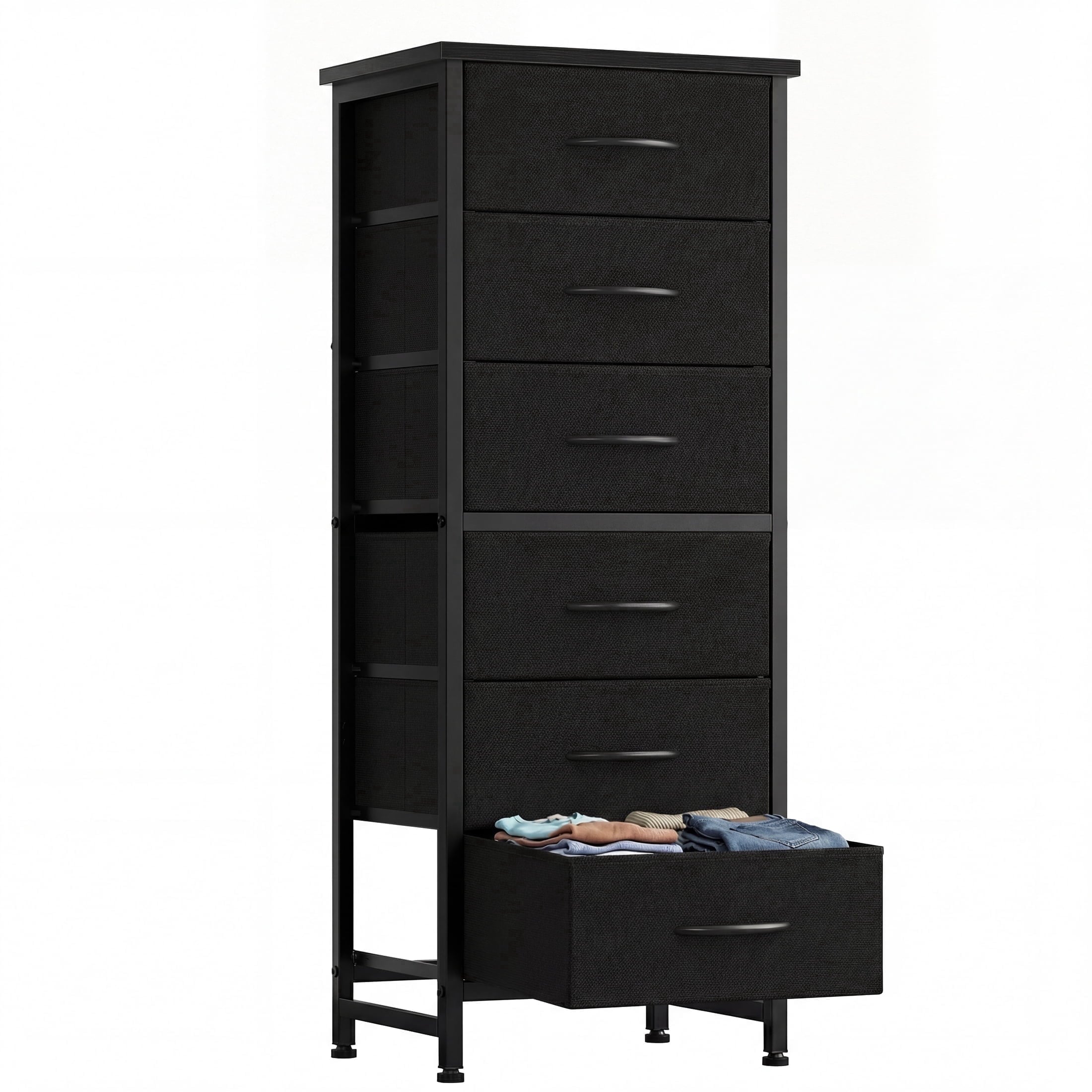 5 Fabric Dresser with 5 Storage Drawers, TV Stand with Wooden Top Metal Frame for Clothes, Living Room, Hallway, Entryway, Rust