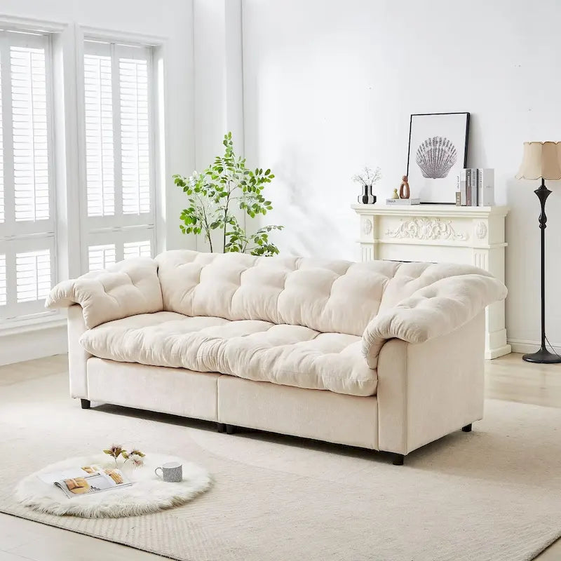 99.2 Chenille Comfort Deep Seat Sofa, Upholstered Fluffy Cloud Sofa
