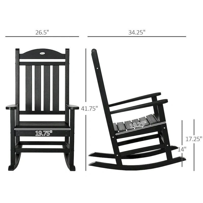 Outsunny 2 Pieces Outdoor Rocking Chair, All Weather-Resistant HDPE Rocking Patio Chairs with Rustic High Back, Armrests