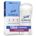 Clinical Antiperspirant Deodorant for Women, 100HR Sweat & Odor Protection, Pro-Hyaluronic Acid, Clear Gel, Clean Berry, 2.6 oz
