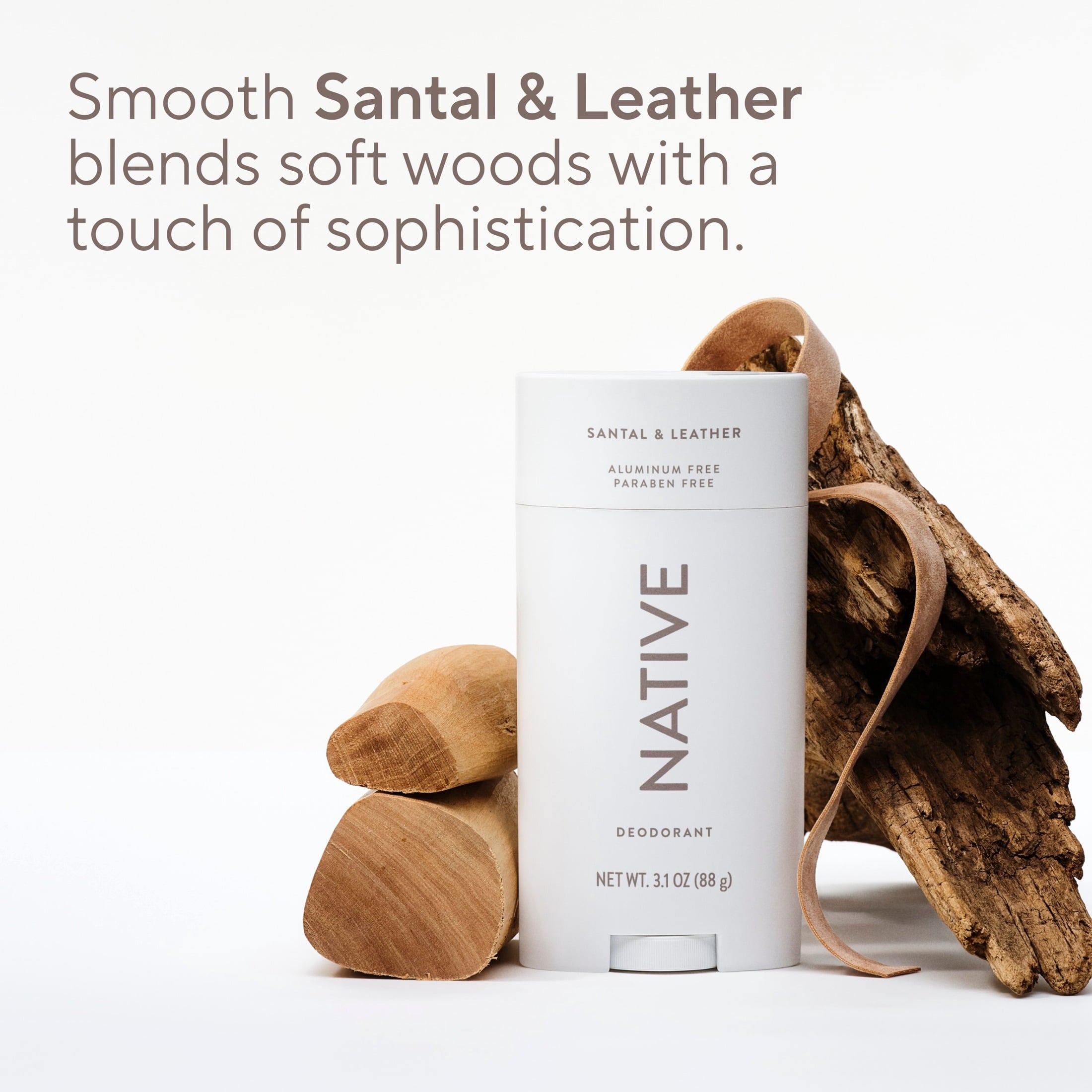 Aluminum Free Deodorant For Men, 72 Hour Solid Deodorant Stick, Santal & Leather, 3.1oz