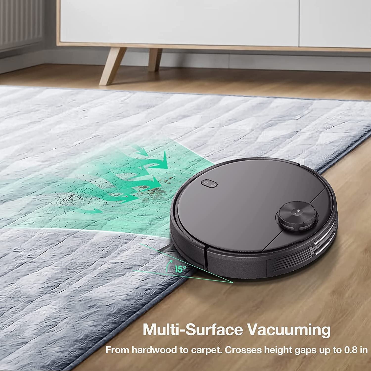 Box Wyze Wi-Fi Connected Robotic Vacuum with LiDAR Room Mapping, Ideal for, Hard Floors and Carpets