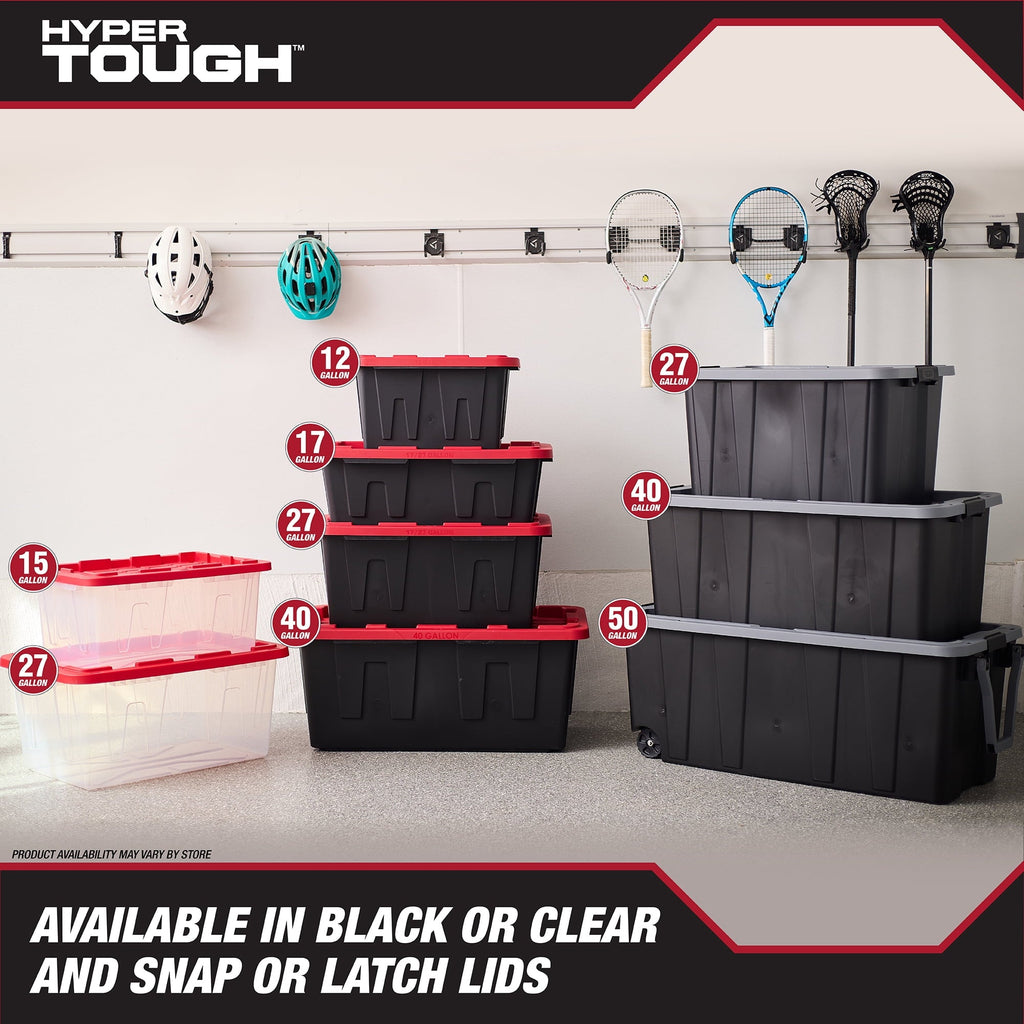 27 Gallon Large Storage Bin with Latch Lid, Heavy Duty Latching Plastic Storage Container, Black and Grey