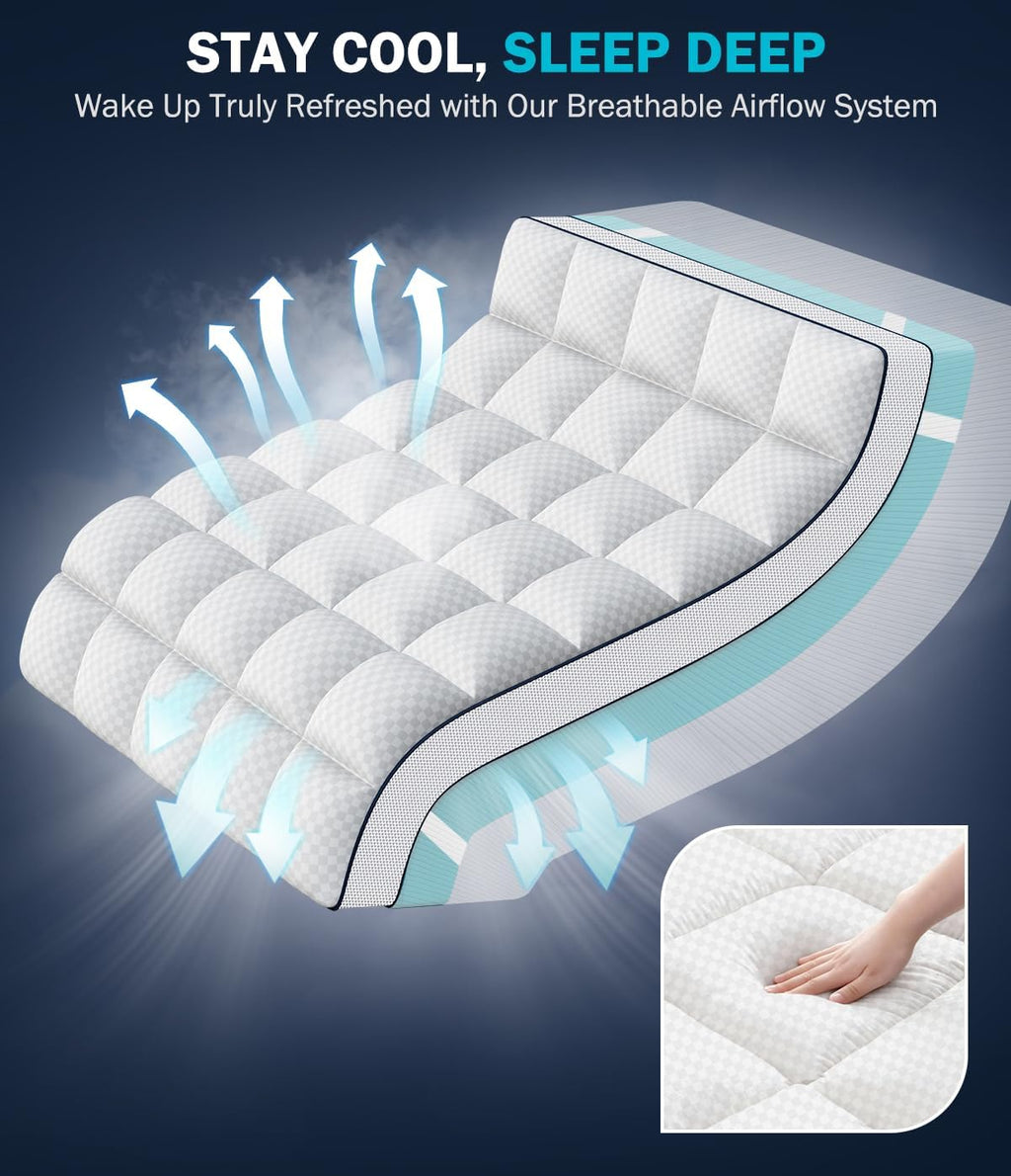Dual Layer 4 Inch Memory Foam Mattress Topper King Size, 2" Cooling Gel Memory Foam & 2" Pillow Top Mattress Pad Cover for Back Pain Relief, Deep Elastic Pocket, Medium Support, White