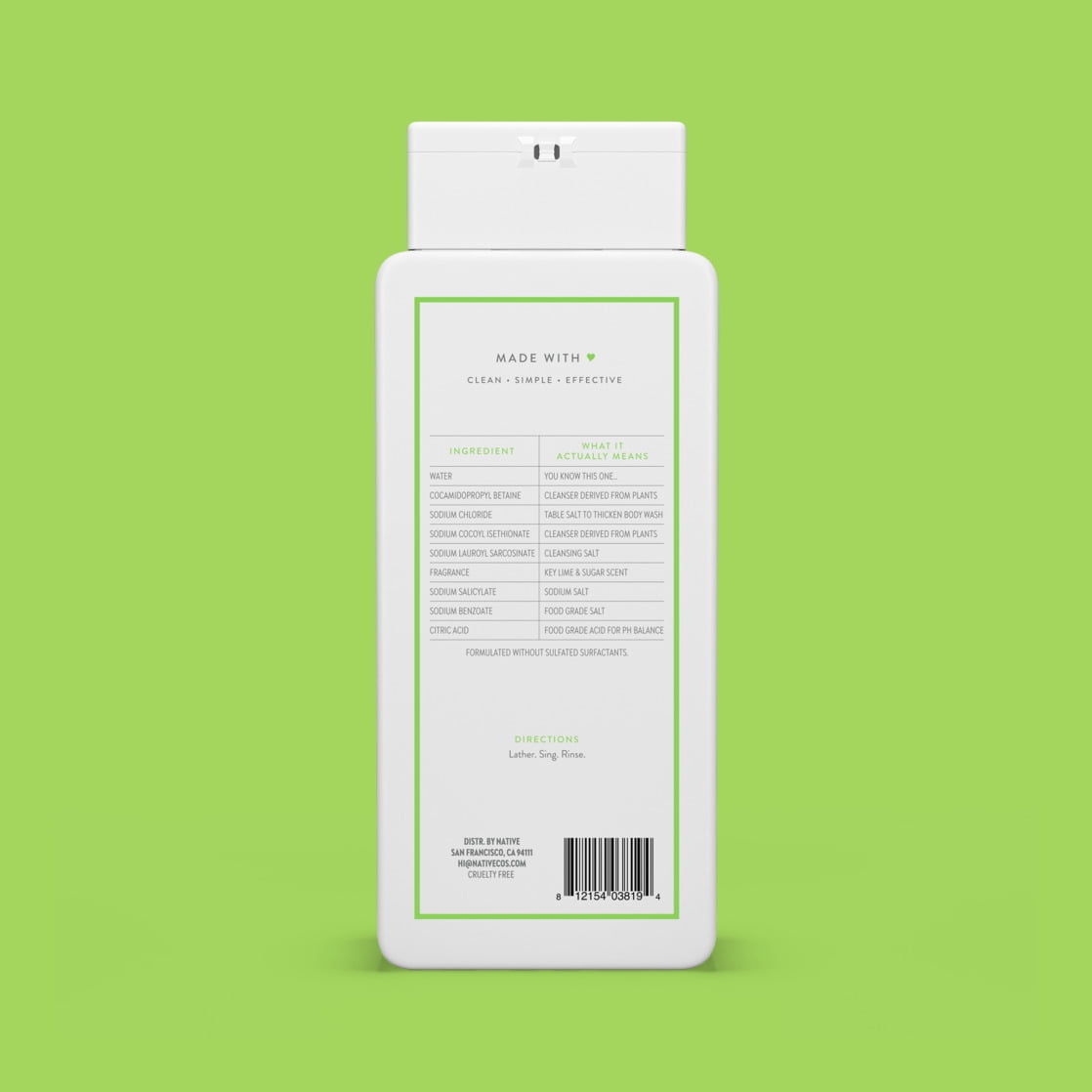 Body Wash, Key Lime & Sugar, Sulfate Free, Naturally Derived Ingredients, 24hr Freshness, for Women & Men, 18 fl oz