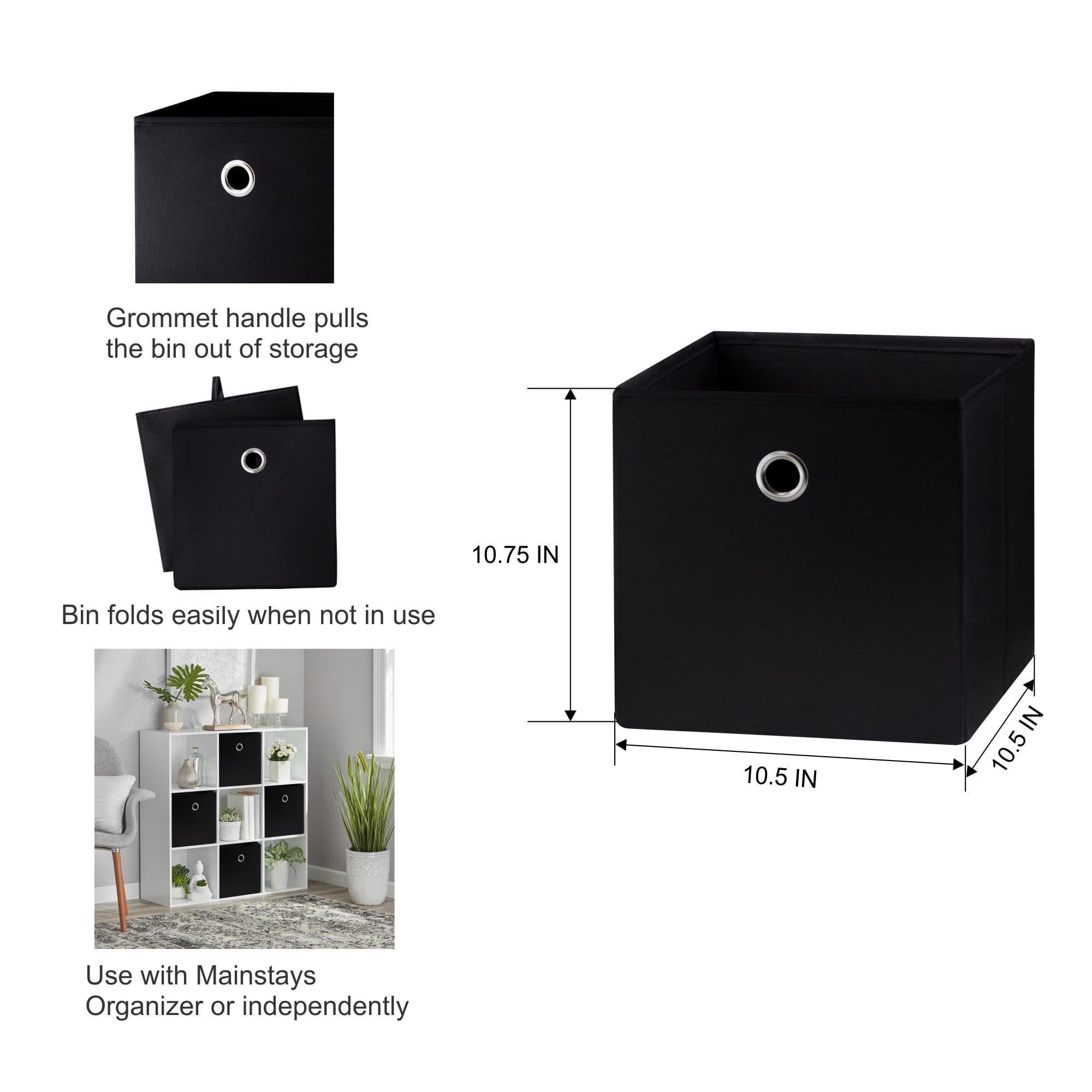 Collapsible Fabric Cube Storage Bin, Rich Black