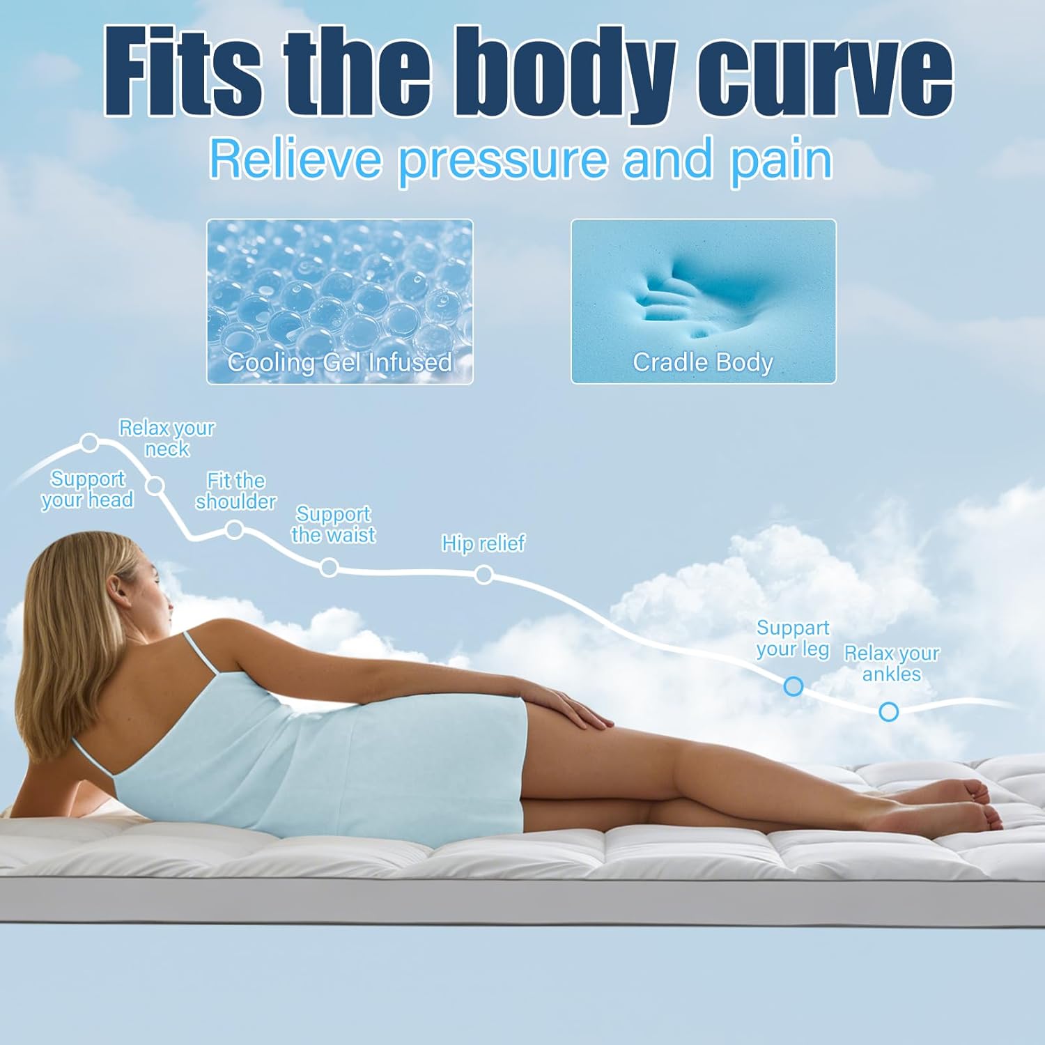 4 Inch Dual Layer Mattress Topper King Size, 2 Inch Cooling Gel Memory Foam and 2 Inch Down Alternative Pillow Top Pad for Back Pain, with 8-21 Inch Deep Pocket