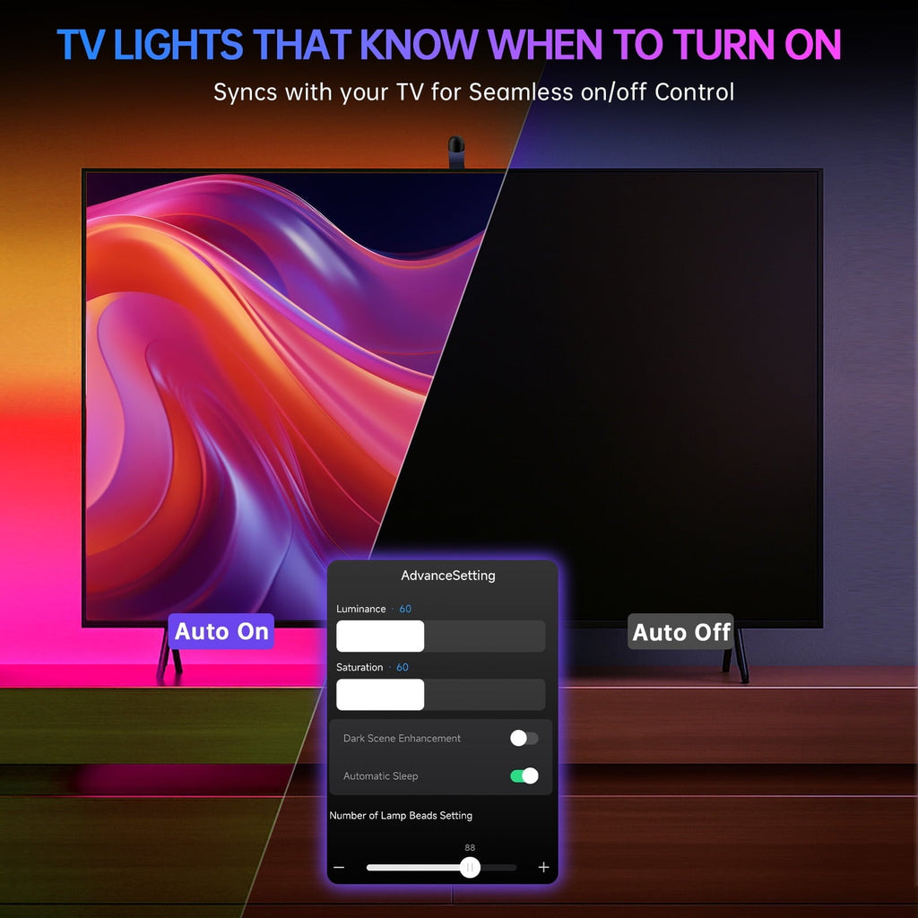 14.76ft TV LED Backlight with Screen Sync Sensor, App Control RGB Strip for 55-65" TVs, Game & Movie Color Changing