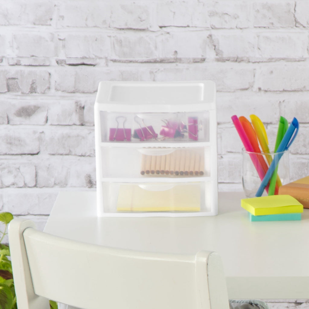 3 Drawer Clear Storage Bin, Desktop Drawer Storage Container, White