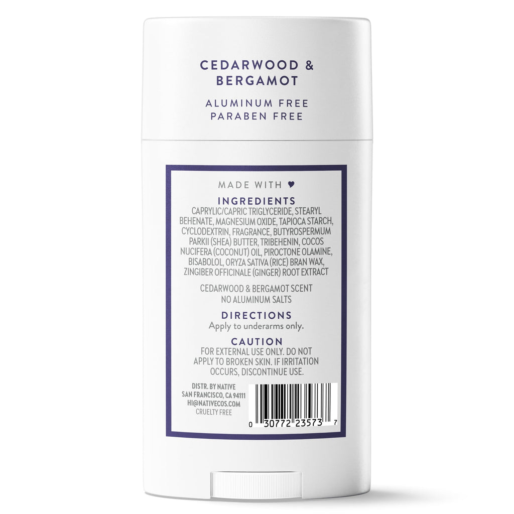Aluminum Free Deodorant For Men, 72 Hour Solid Deodorant Stick, Cedarwood & Bergamot, 2.65oz
