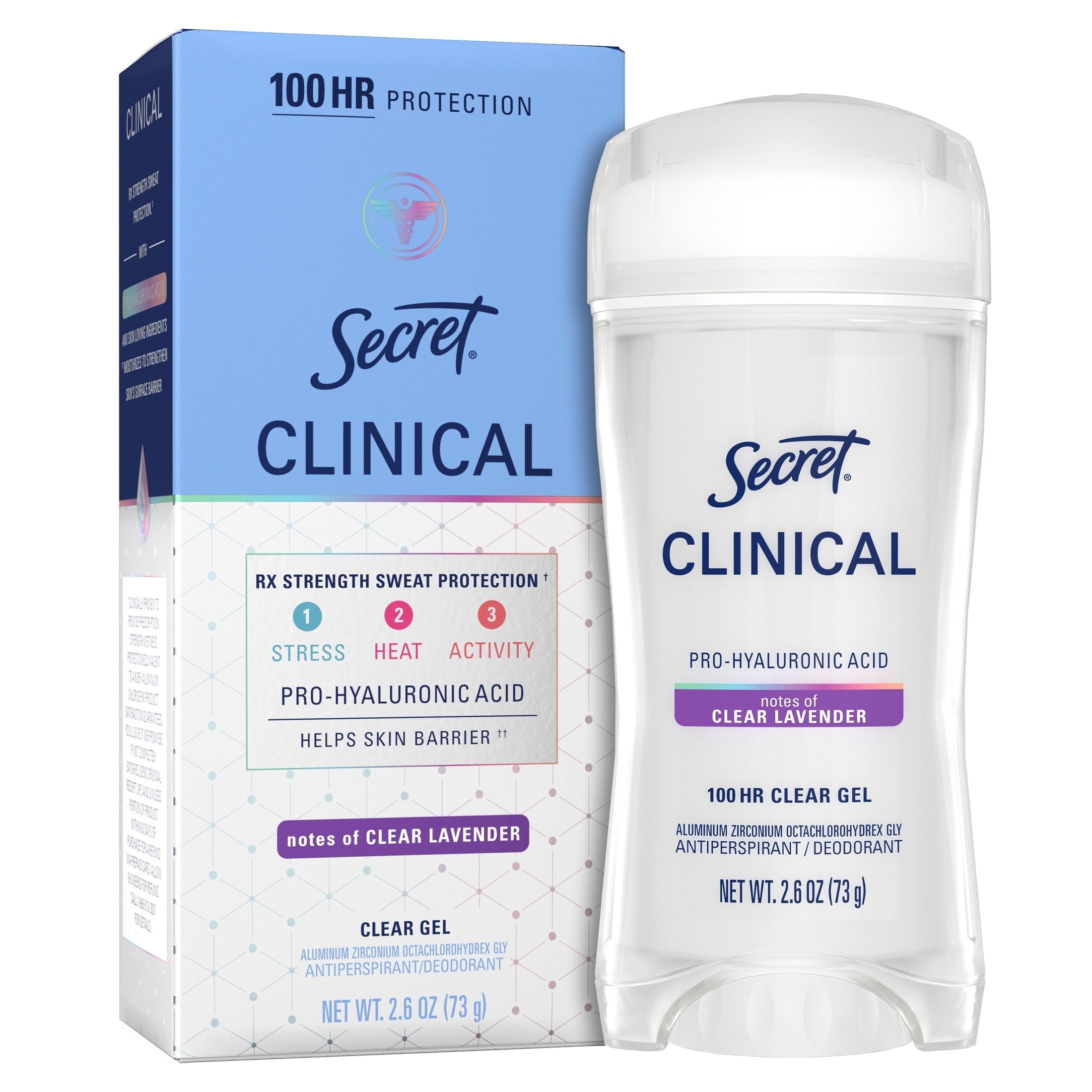 Clinical Antiperspirant Deodorant for Women, 100HR Sweat & Odor Protection, Pro-Hyaluronic Acid, Clear Gel, Clean Lavender, 2.6oz