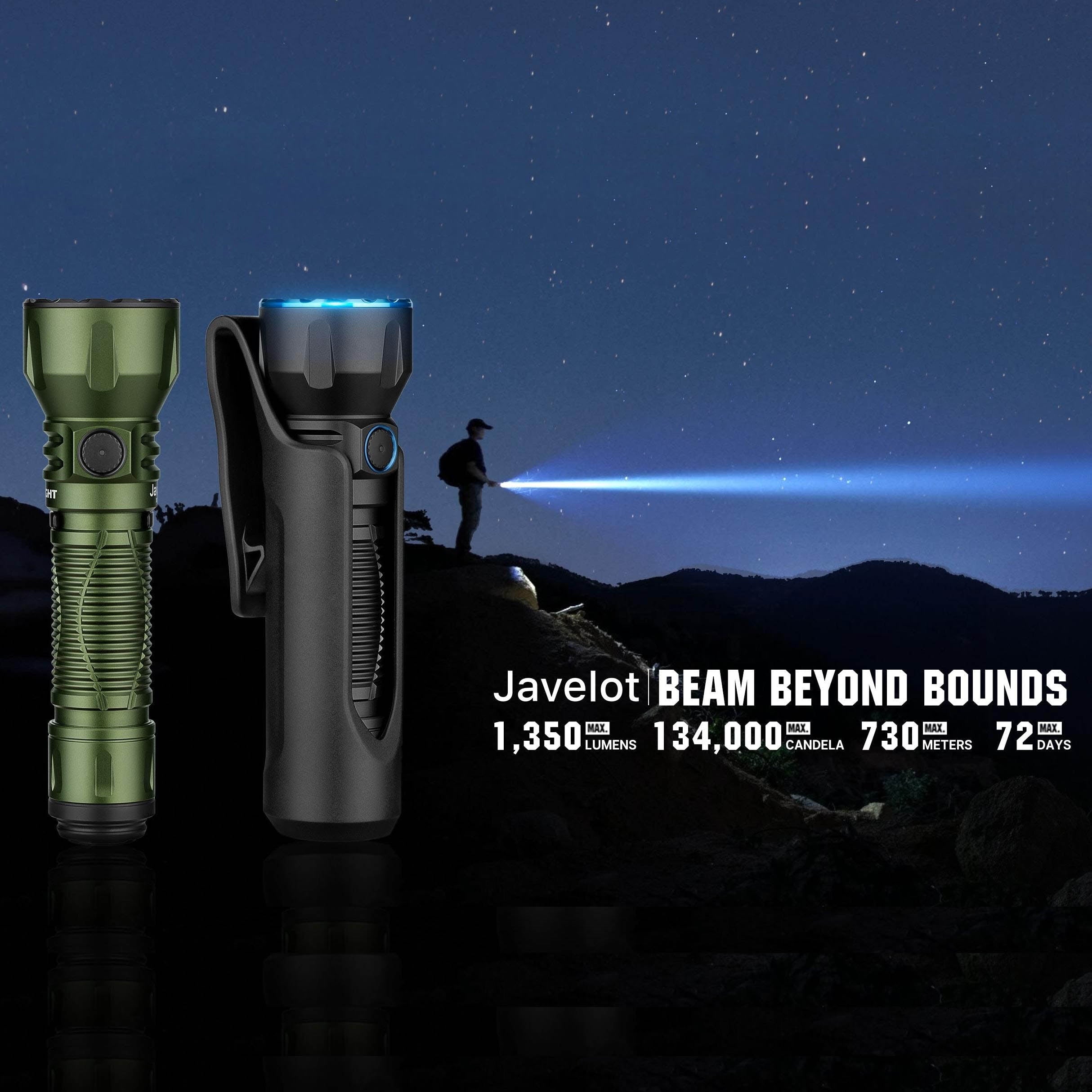 Javelot Long Range Outdoor Flashlight w/Holster, 1350 Lumen, 750 M, OD Green