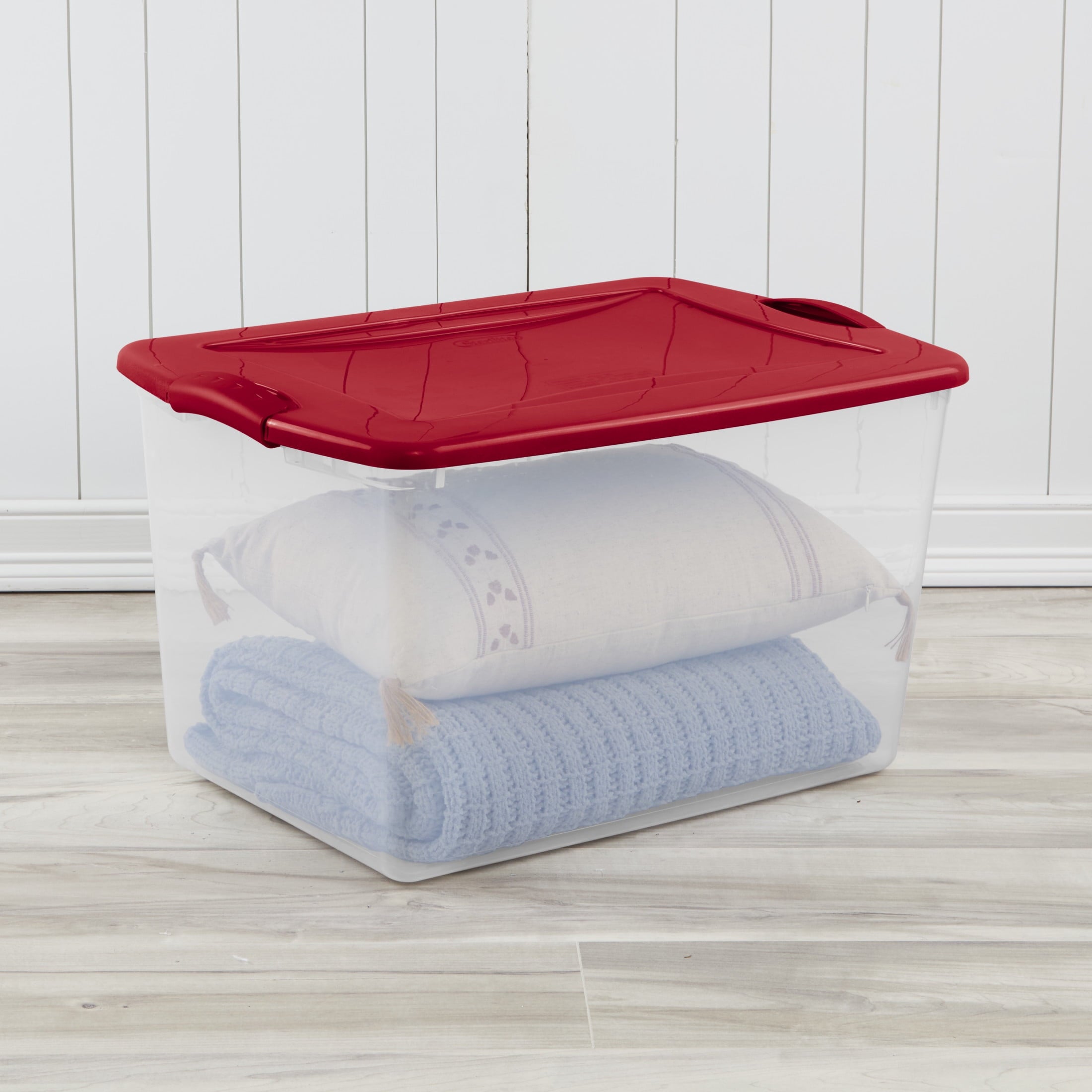66 Quart Large Latching Storage Bin, Clear Plastic Storage Container with Latch Lid, Blue