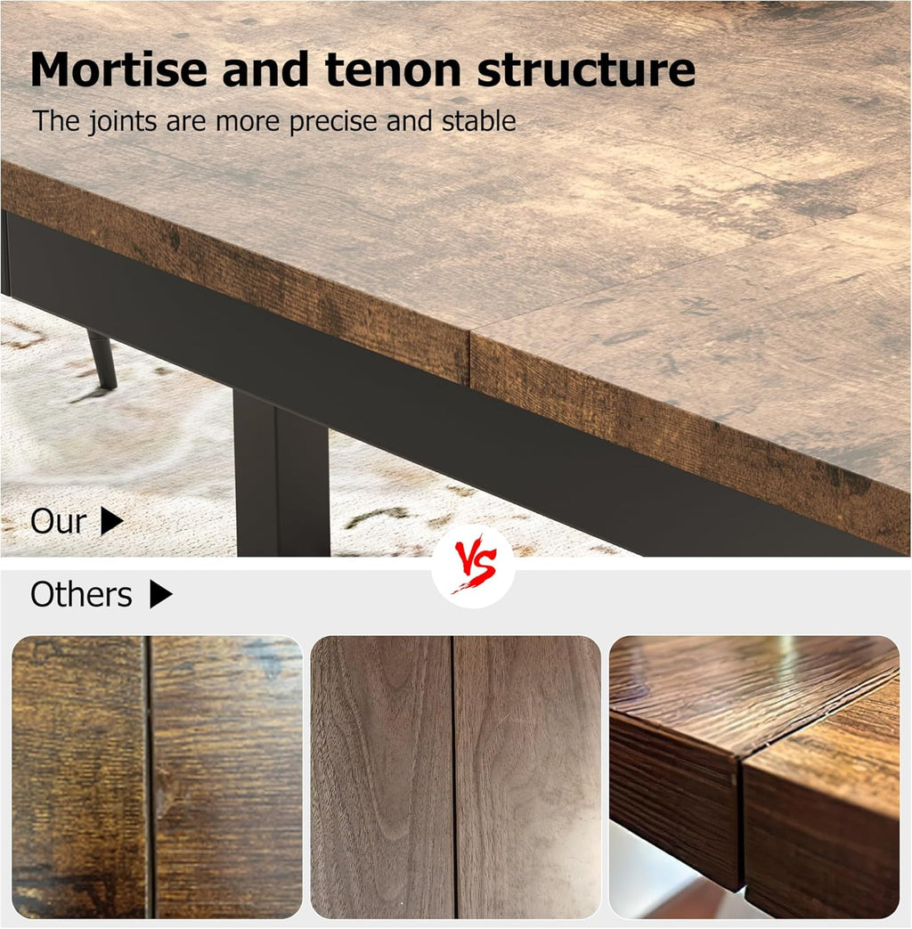 71 Inch Industrial Dining Table, Large Rectangle Kitchen Table with Metal Legs, Round Corners, Wooden Conference Tables Writing Desk for Dining Room, Living Room, Retro Brown