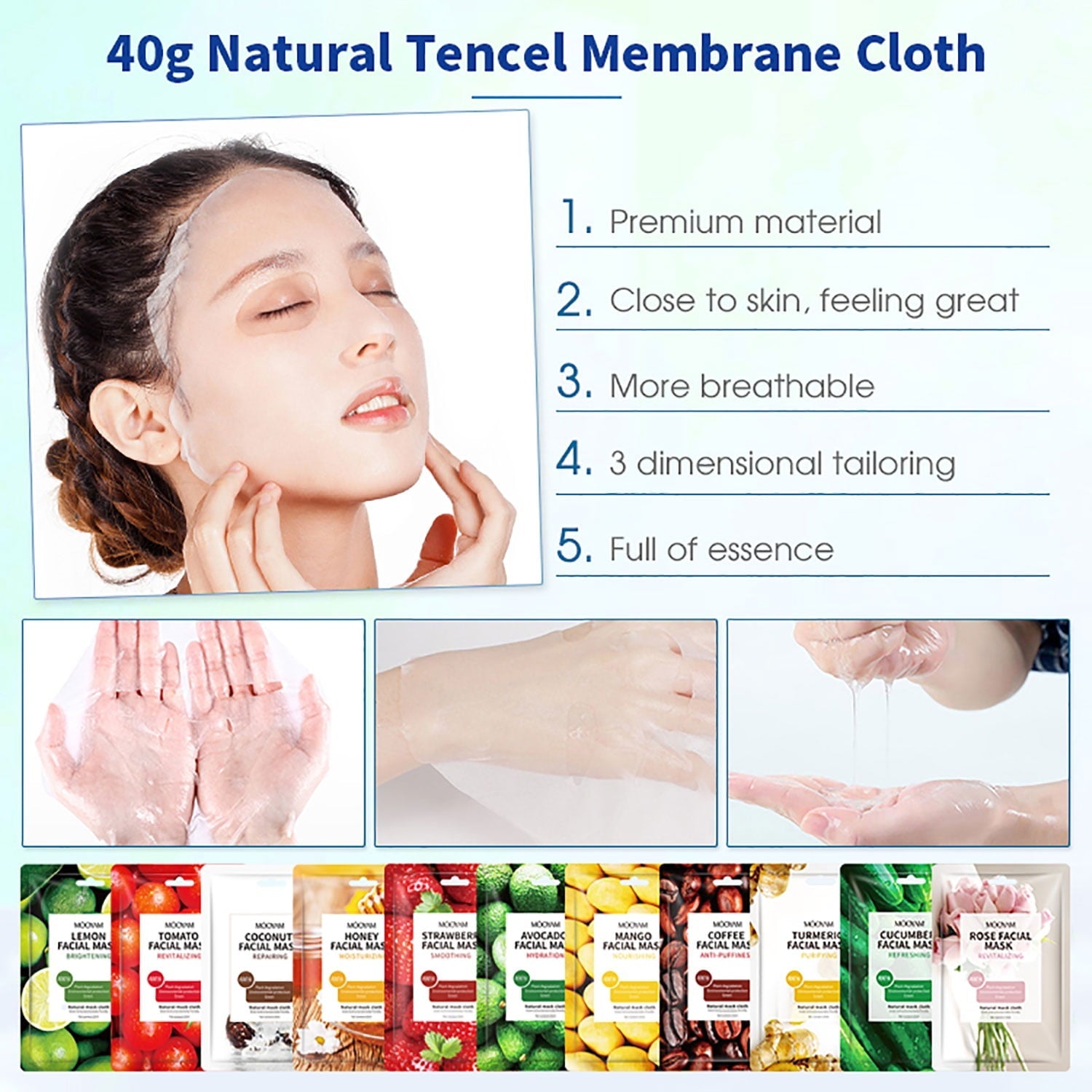 11 Pack Fruit Moisturizing Facial Mask Sheet, Rich in Fruit Essence Face Mask to Brighten and Hydrate Dull Skin
