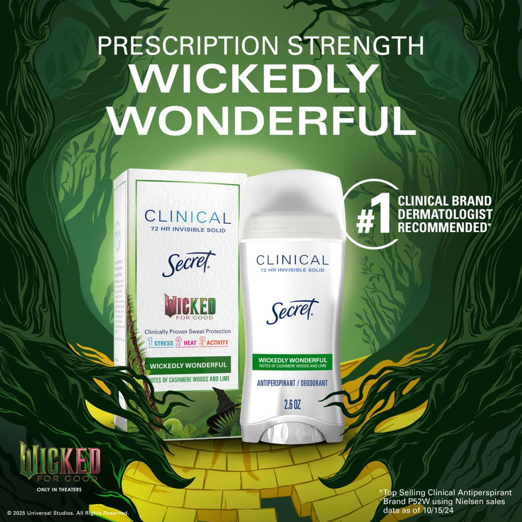 Clinical Invisible Solid Antiperspirant & Deodorant for Women, Wickedly Wonderful, Notes of Cashmere, Wood, and Lime, 2.6oz