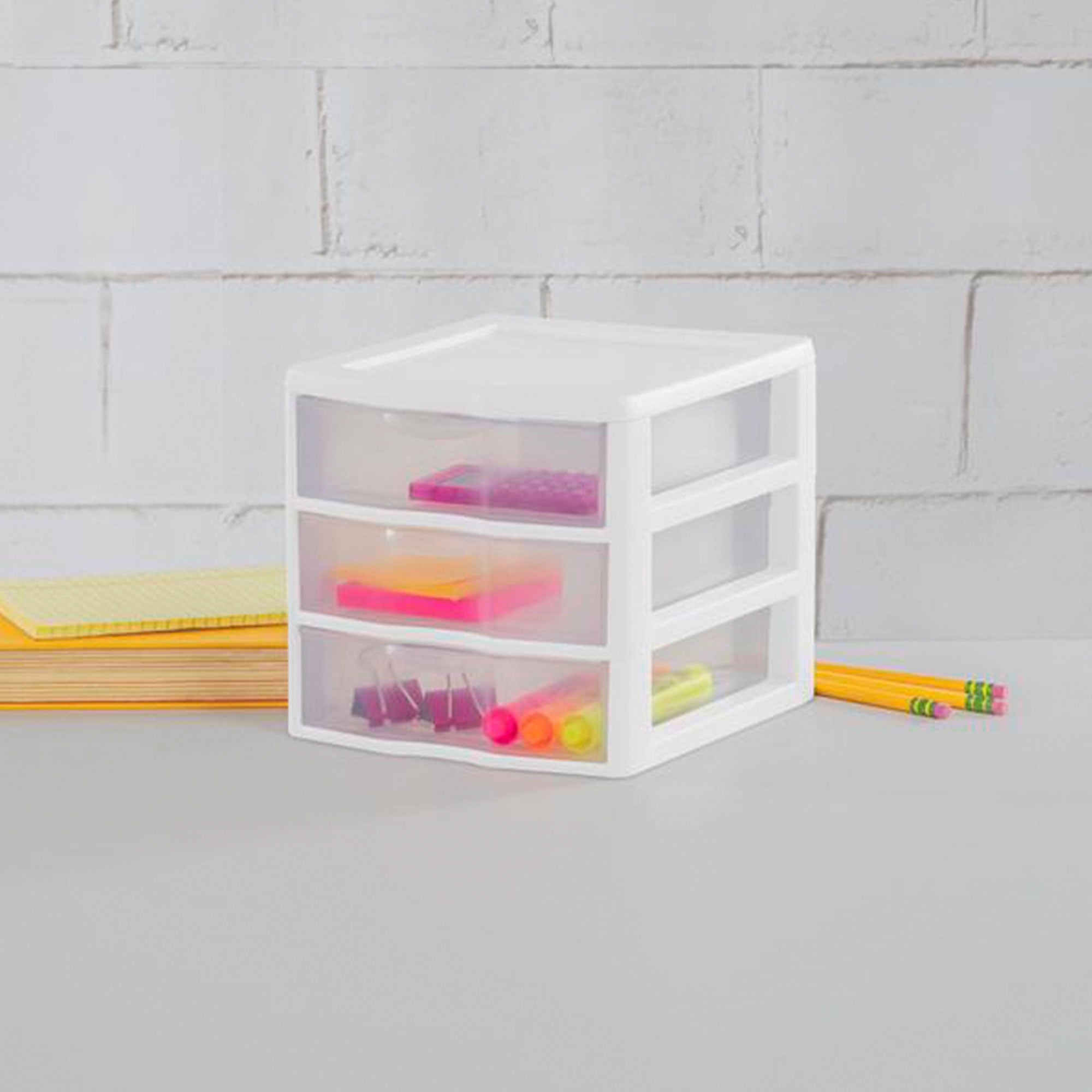 3 Drawer Clear Storage Bin, Desktop Drawer Storage Container, White