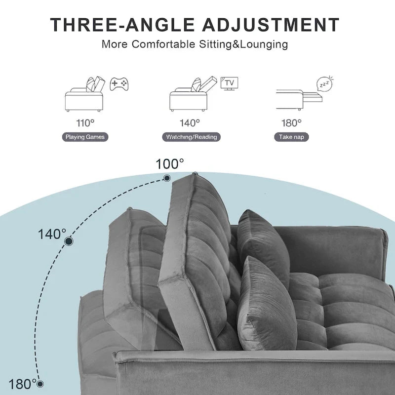 Modern Velvet Futon Loveseat with Reclining Backrest & Pockets, Seats 2 ?Dark Gray / Light Gray / Blue / Black
