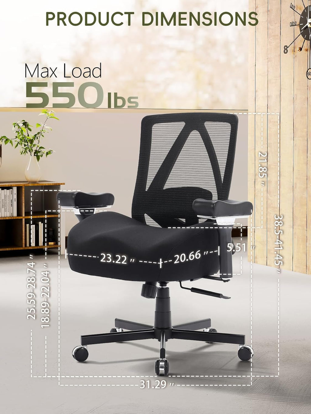 Big and Tall Office Chair 550lbs, Ergonomic Desk Chair with W-Shaped Thick Seat Cushion&4D Armrest, Executive Mesh Desk Chair with Adjustable Lumbar Support, Swivel Task Chairs for Home Office Gaming