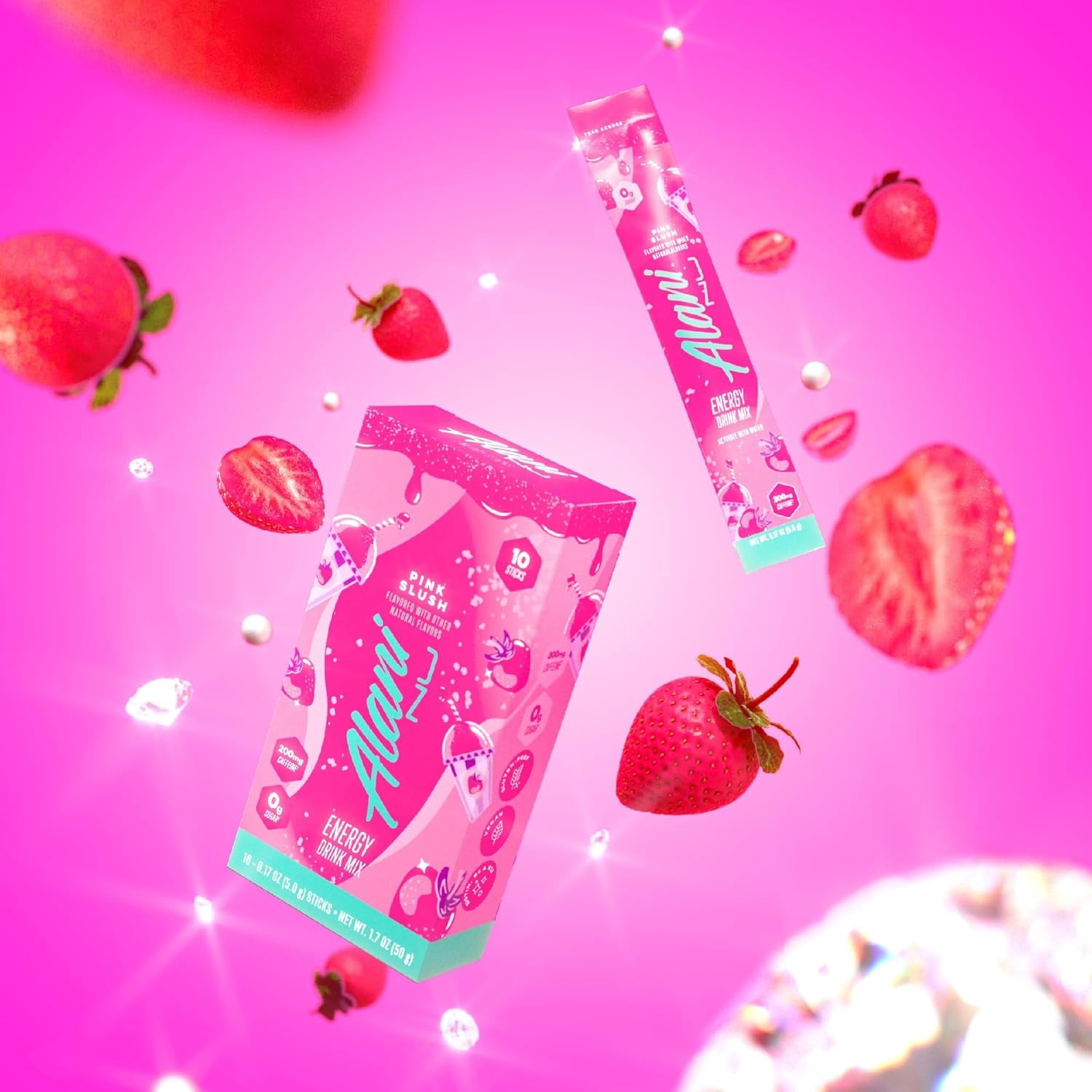 Energy Sticks, Pink Slush, 10 Count, 200mg Caffeine, Zero Sugar