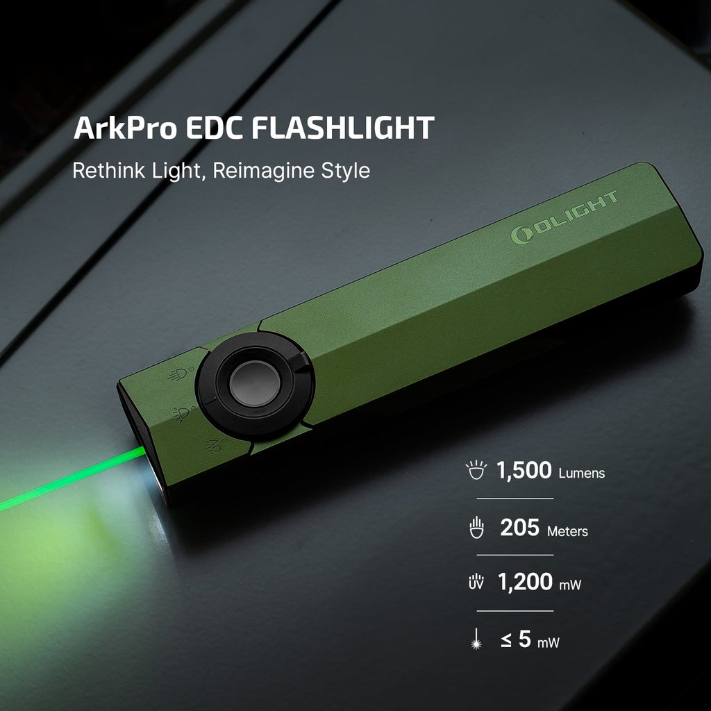 EDC Flat Flashlight Rechargeable with Green Beam, UV and White LED,1500 Lumens USB-C Pocket Camping Flashlight, Spotlight Floodlight for Outdoor Emergency Working (Matte Black CW)